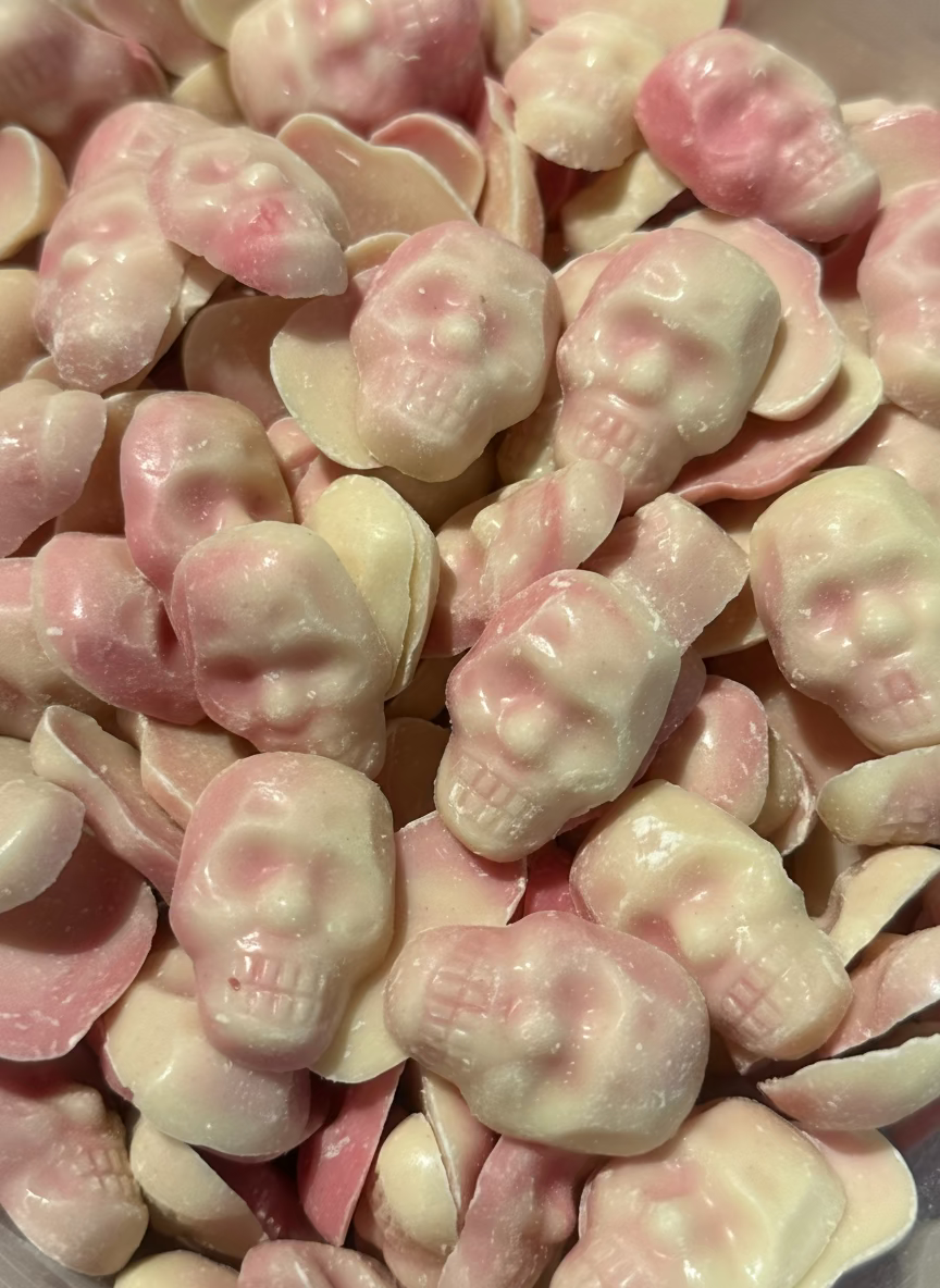 Crâne Chocolat blanc fourré fraise (lot de 10)